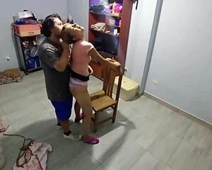 hidden cam catches birthday stepsis bent over doggy on chair