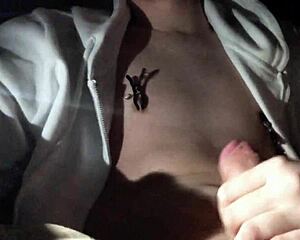in the car she grips his cock for a dominant deepthroat blowjob with big tits bouncing