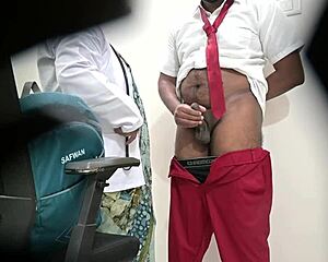 Doctor woman publicly checks schoolboy patient's throbbing cock in hospital