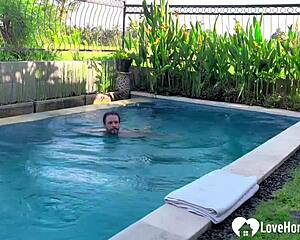 blonde babe bends over pool for homemade doggystyle pounding