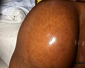 Ebony masseuse gets curvy ass and wet redhead pussy massaged in homemade casting