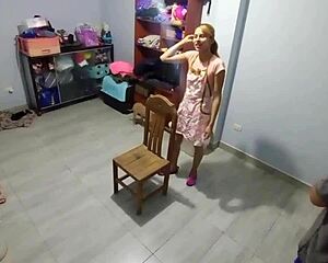 hidden cam catches birthday stepsis bent over doggy on chair