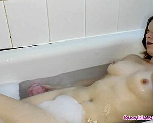 ready for busty babes' wet downblouse tease before steamy bath?