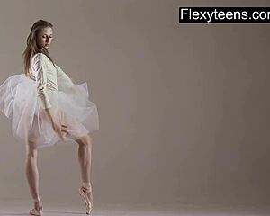 Blonde gymnast demonstrates impressive acrobatic stretches and poses