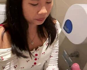 18yo asian girl sucked my huge cock in public restroom... massive facial cumshot!!