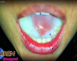 Karen Swallows Huge Cum Loads in Slow Motion Tongue Play