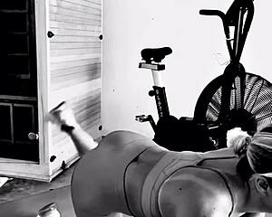 A curious creeper spies on her intense ass-toned workout session up close.