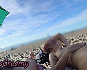 french teacher flashes wet pussy on nudist beach, masturbates legs open for voyeurs 😲🌊💦