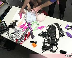 damn cute brunette caught shoplifting toys... cop bends her over now 😏