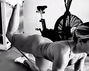 A curious creeper spies on her intense ass-toned workout session up close.