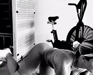 A curious creeper spies on her intense ass-toned workout session up close.