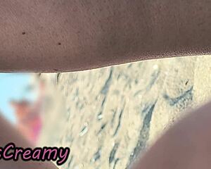french teacher flashes wet pussy on nudist beach, masturbates legs open for voyeurs 😲🌊💦