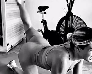 A curious creeper spies on her intense ass-toned workout session up close.