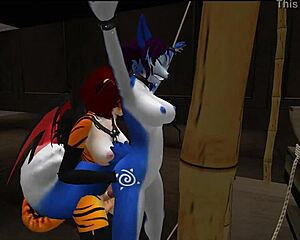 blue vixen shemale fucked hard in latex furry bdsm with deep blowjob action