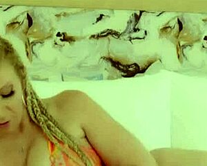 sara jay spreads legs wide in see-through lingerie, fingers huge tits and juicy milf cunt to orgasm.