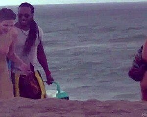 Helena Price Films Exhibitionist Bride Stefanie Mafra's Interracial Beach Fuck as Voyeurs Stare