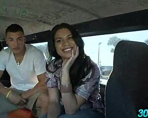 Hot Dominican Babe's Long Hair Flies In Public Bus Fuck