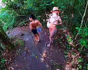 can i fuck these hot athletic blonde and brunette milfs flashing big tits in the woods?