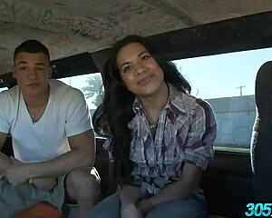 Hot Dominican Babe's Long Hair Flies In Public Bus Fuck
