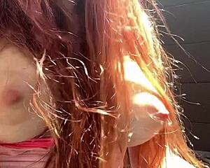 Italian Milf's Big Natural Tits Bounce Outdoor!