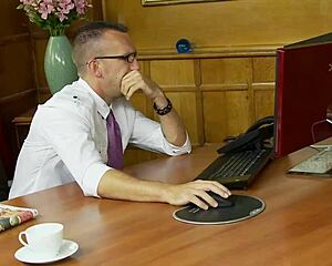 BLONDE STEPMOM IN RED LATEX FUCKED HARD ON DESK!