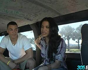Hot Dominican Babe's Long Hair Flies In Public Bus Fuck