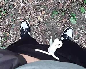 Who dares lesbian fingering orgasm in wild forest?