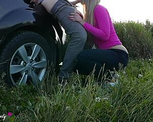 horny taxi driver bends blonde teen over car for doggystyle cumshot at sunset