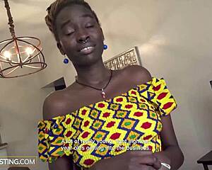 black milf gobbles and rides producer's huge white cock in wild casting!