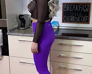 cherrycolle starts her day with a tasty breakfast wearing her favorite glasses and heels