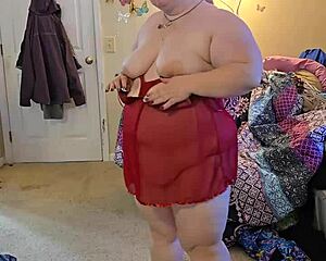 bbw brunette strips lingerie teases huge natural tits slowly