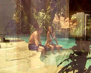 Intense Outdoor Pool Threesome with Beautiful Milfs Big Cocks and Cumshots