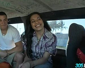 Hot Dominican Babe's Long Hair Flies In Public Bus Fuck
