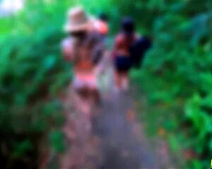 can i fuck these hot athletic blonde and brunette milfs flashing big tits in the woods?