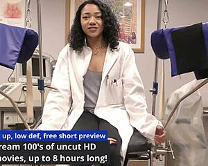 yasmine woods endures intense humiliation exam in latex gloves heels skirt up for spanking and spreading