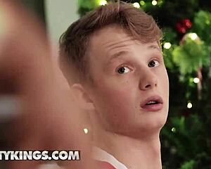 Jimmy pranks stepmom Miss Raquel on Christmas and she teaches him to fuck her pussy on sofa
