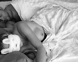 Husband blindfolds wife fingers to orgasm then cums on face in bed