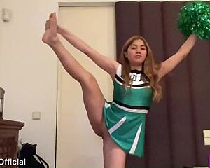 Horny cheerleader fingers wet pussy moaning to hard orgasm!