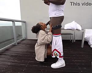 Ebony Mena Carlisle deepthroats stepbrother's massive bbc swallows every drop!