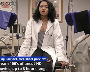 yasmine woods endures intense humiliation exam in latex gloves heels skirt up for spanking and spreading