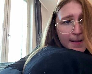 innocent college cutie in glasses moans loud from first deepthroat cum facial 😩💦