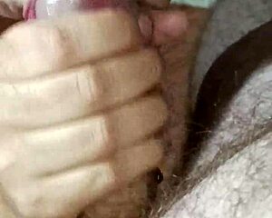 Korean wife gives close-up blowjob sucking cum into her mouth handjob style