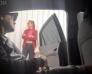 redhead punk flashes risky street wank at crowded bus stop