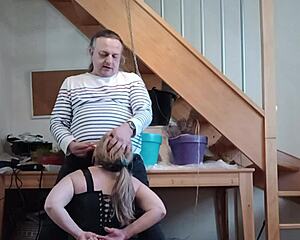 french housewife maid bound in handcuffs for submission training session