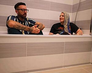 Livie steps from the bath for a steamy backstage interview with tattooed Frankie Jax