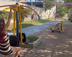 skinny wife flashes miniskirt ass for husband in crowded public park