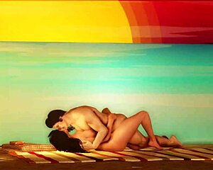 retro hentai babes in bikinis tease with big asses and tits on tropical beach