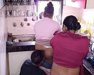 Kajal and Promila fuck stepbro hard in kitchen