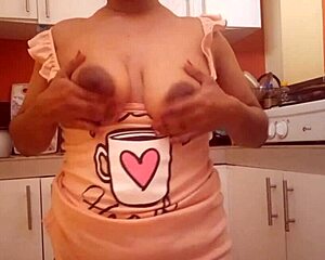 Busty Stepmom Fingers Big Ass Pussy Masturbating in Kitchen Close-Up!