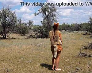 Shy Aboriginal Mature Cosplays and Dances Outdoors in Costume